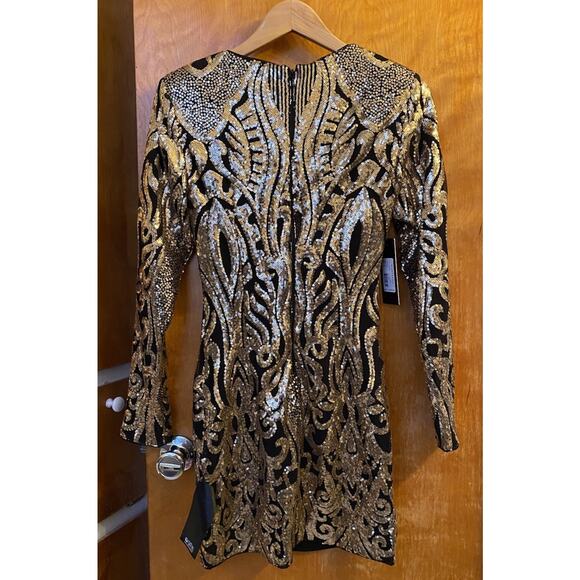 NWT Marciano Isla Black Gold Sequin Bodycon Dress Mini Party Cocktail NYE Sz 4 - Picture 7 of 7
